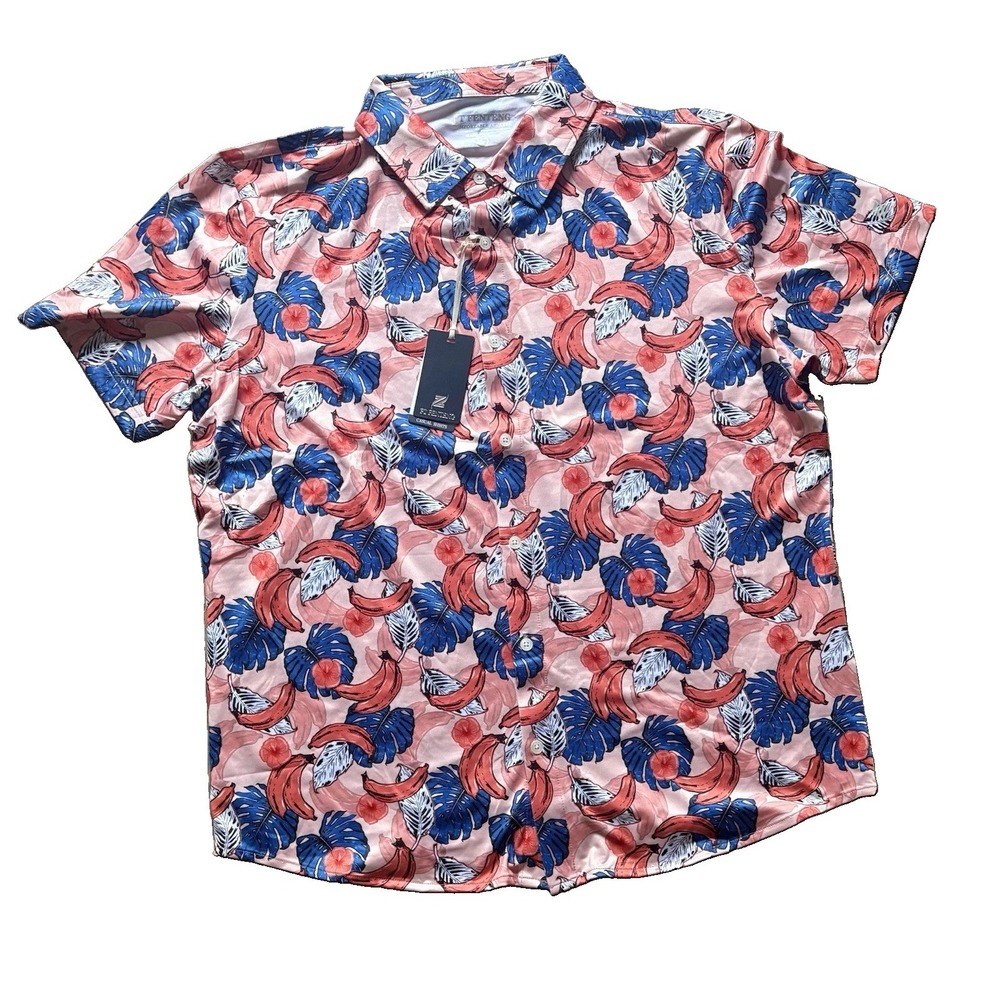 FT FENTENG Mens Pink Floral Button Up Shirt  Size Large New